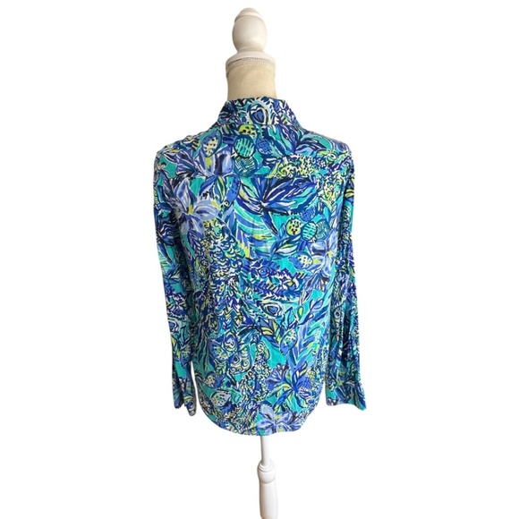 Vibrant Lilly Pulitzer Blue & Green Notched Collar Button-Down Shirt - Picture 2 of 13
